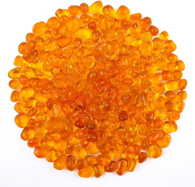 Glass Stones, 1Lb/460g Irregular Sea Glass Pebbles Non-Toxic Artificial Crystal Stones for Vase Filler/Aquarium Decoration/Gems Displaying/Wishing Bottle Making, Orange