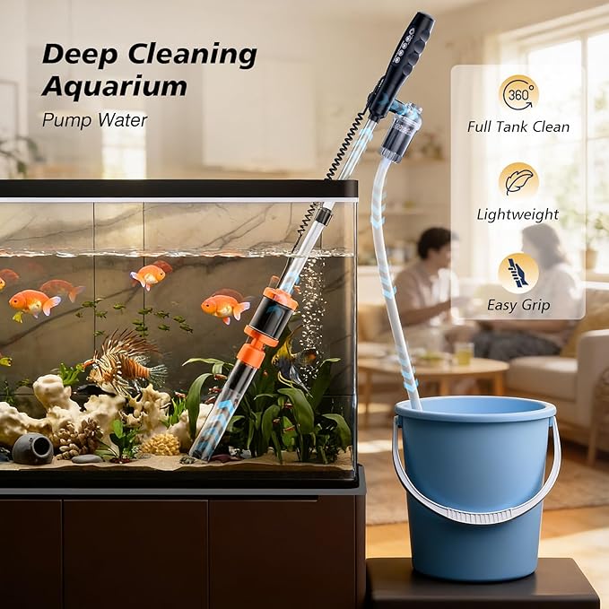 AKKEE Aquarium Vacuum Gravel Cleaner Handle Control, 8 in 1 Multifunctional 36W Electric Fish Tank Cleaner Vacuum for Automatic Water Change, Wash Sand, Water Circulation and Timed Off