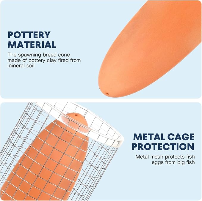 POPETPOP Pottery Clay Discus Breeding Cone: Discus Fish Breeding Cone - Hide Away Caves with Stainless Steel Mesh Cover for Aquarium Landscape Decoration