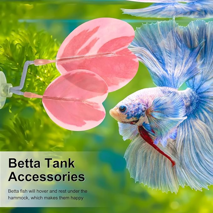 M METERXITY 2-Pack Betta Fish Leaf Pad, Hammock Plant Leaf Pad, Realistic Resting Fish Rest Bed for Fish Tank Decorations/Aquarium Accessories/Spawning Grounds/Breeding [Pink, Heart-Shaped]