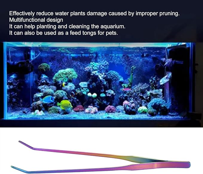 TITA-DONG 27cm Reptile Feeding Tongs, Rainbow Color Aquarium Tweezers Stainless Steel Fishbowl Long Tweezers, Aquascaping Tools for Hold Worms, Reptiles, Lizards, Bearded Dragon(27cm Curved Clip)