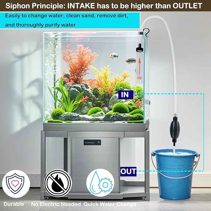 7ft Aquarium Gravel Vacuum Cleaner - Hand Pump Siphon Water Changer for Fish Tank Cleaning Gravel & Sand