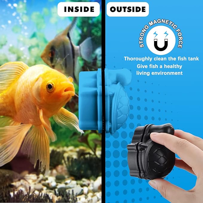 2 Pcs Algae Cleaning Scrapers Aquarium Tank Glass Brush Small Aquarium Magnet Cleaner Fish Tank Algae Cleaner Magnetic Cistern Glass Detergent for Fish Urn Detergent(Tortoise,Blue, Coffee Black)