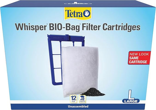 Tetra Whisper Bio-Bag Large Filter Cartridges for Aquariums, 12 Count, Unassembled, Fits Tetra Whisper Fish Tank Filters 10-30 Gal, 20-40 Gal, PF-20, 30, 40, 60, IQ 20, 30, 45, 60