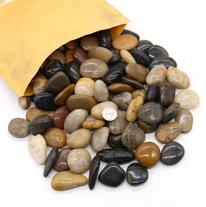 Rocks for Plants. Mixed Colors Decorative Polished Pebbles. 1 to 2 Inch – 10 lbs for Plants, Garden, Landscaping, Succulents, pots (MD (1 to 2 Inch), Mixed Color - Polished, 10)