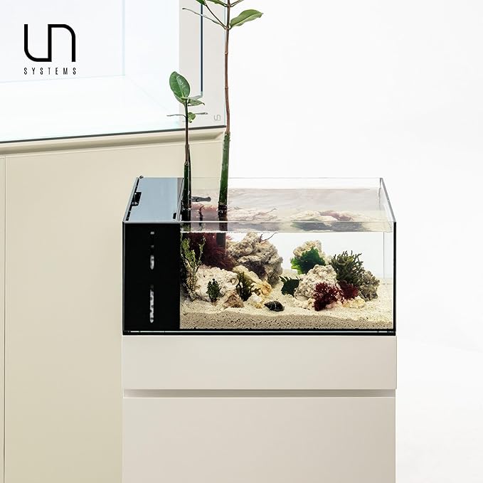 Ultum Nature Systems Dual AIO - Freshwater/Saltwater Compatible, All in One Rimless Tank with Triple Chamber Filtration System, Integrated Filter Aquarium with Leveling Mat - 6 Gallon, 45SA, Black
