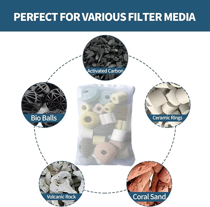10 Pack 7.8 x 5.9 Inch Media Bags for Aquarium, Aquarium Filter Media Bags with Zipper, Fish Tank Fine Mesh Bag for Carbon, Bio Balls, Ceramic Rings, Volcano Rock(White)