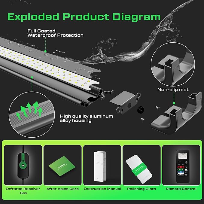 LED Aquarium Light with Remote, IP67 Waterproof Freshwater Planted Grow Light, Full Spectrum Fish Tank Light with Timer, Dimmable RGB+W, Upgrade Appearance, High Performance (24-29inch)