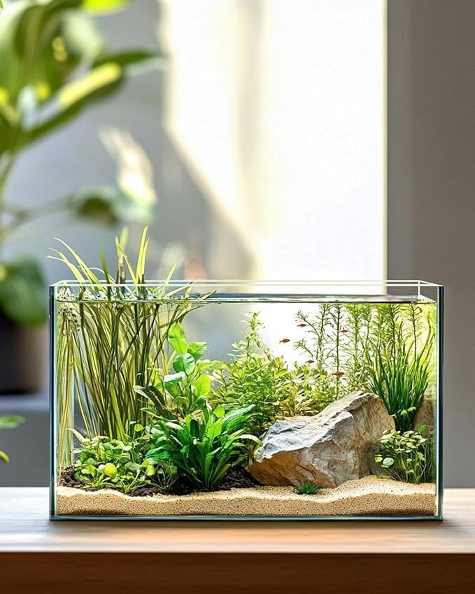 10 Gallon Ultra Clear Rimless Glass Fish Tank, Easy to Maintain Small Aquarium for Betta, Goldfish, Shrimp, Snails and Aquatic Plants