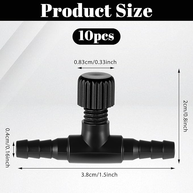Giantree 10 Pcs Aquarium Air Control Valves, Adjustable Black T Shaped Hose Connectors, Single Way Plastic Air Flow Controllers Regulators, Airs Pump Accessories for Fish Tank Control Valves