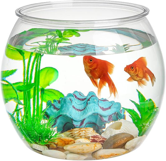 Balacoo Plastic Fish Bowl, Wide Round Terrarium, Unbreakable, Transparent, 24.5cm (LxWxH), for Fish, Home Decoration