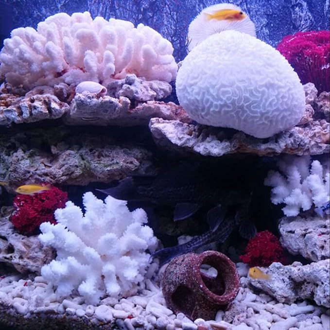 Besimple Pack of 2 Artificial Coral Ornament, Aquarium Resin Coral Decor Underwater Sea Plants Fish Tank Decoration Aquarium Plants