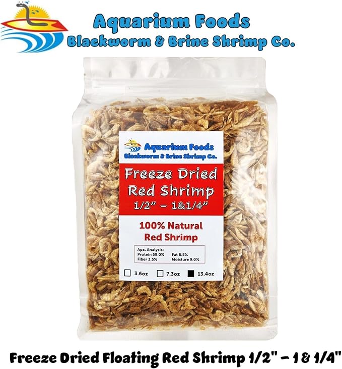 Red Shrimp, 1/2" to 1&1/4" Floating Freeze Dried Red Shrimp for All Tropical Fish, Cichlids, Catfish, Marines, Pond Fish, Turtles, Hamsters, Reptiles…13.4oz Clear Bag