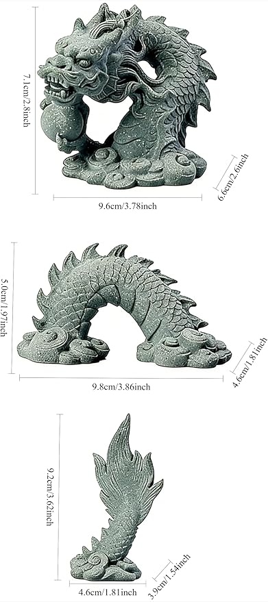 3-Piece Asian Dragon Aquarium Decor Set, Resin Bluestone Sand Ornaments, Sandstone Style, for Freshwater and Saltwater Fish Tanks and Gardens