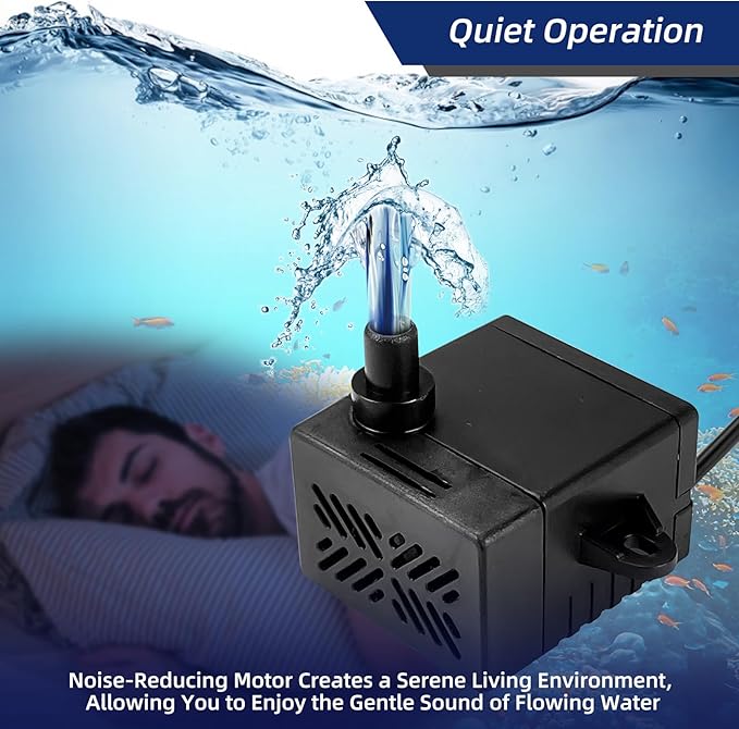 80GPH 5W Small Water Pump for Fountains: Low Noise, Compact, and Convenient Design for Small aquariums, fish tanks, pet water dispensers, desktop fountains, and other similar equipment
