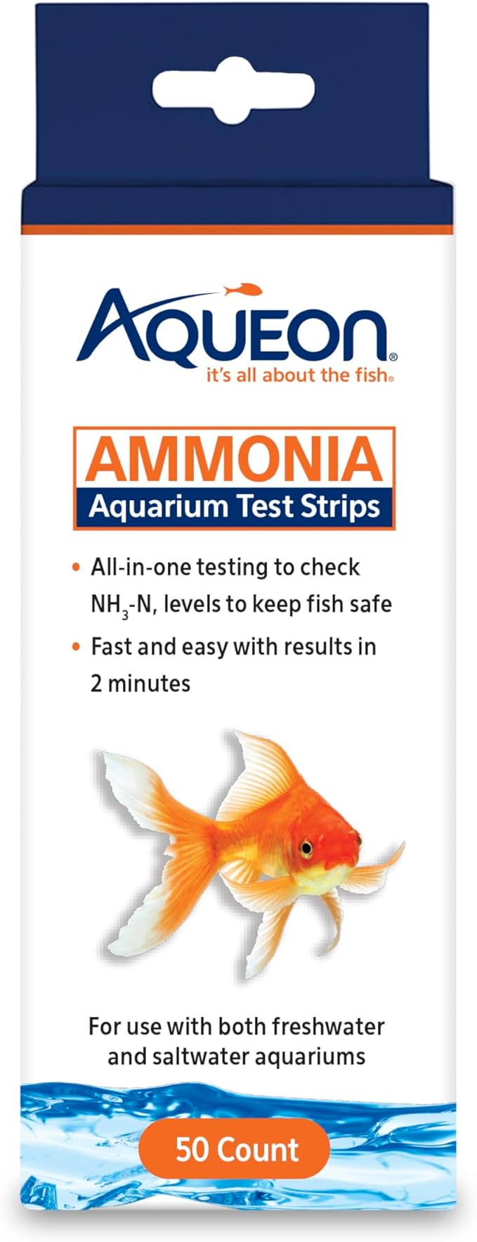 Aqueon Ammonia Aquarium Test Strips, Freshwater and Saltwater Aquariums, 50 Count