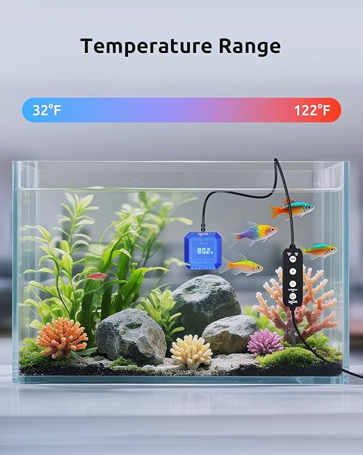 Aquarium Thermometer Submersible, Digital Fish Tank Thermometers with USB for GlassTank, Aquariums Temperature Gauge ±1℉ Accurate, Suitable for Fish, Turtle, Saltwater or Freshwater, 6.56ft Power Cord