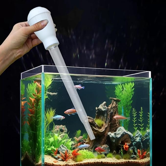 Aquarium Vacuum Cleaner Manual Water Changer Fish Tank Siphon Cleaning Tool Gravel Sand Sludge Extractor Transparent PP Material Easy to Use Suitable, White