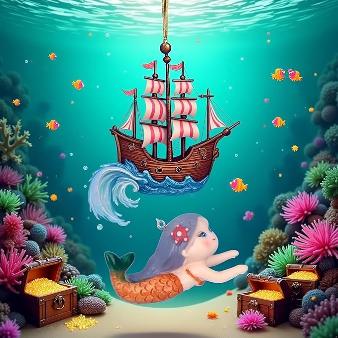 Floating Mermaid Aquarium Decoration, Fish Tank Ornament, Miniature Cartoon Figure, Aquarium Décor Thematic Ornaments (Red)