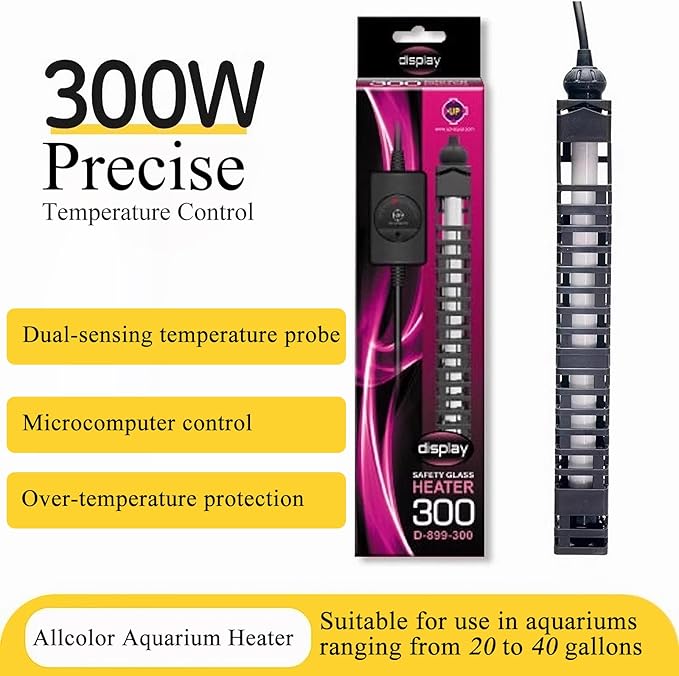 Allcolor Aquarium Heater Quartz Material 6 Safety Protection Suitable for use with 50-80 Gallon Saltwater & Freshwater Fish Tank (300w)
