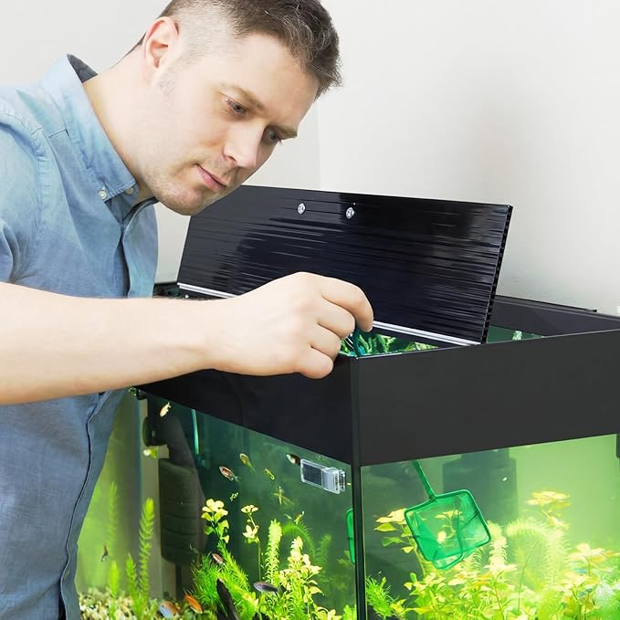 Sieral 2 Pcs Aquarium Canopy Set Polycarbonate Greenhouse Panels 22.95 x 16.61 x 0.24 Inch for 75/90/110 Gallon Fish Tank with Center Brace Aquariums Cover Fish Tank Lid, Black
