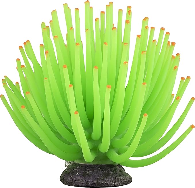 GloFish Anemone Ornament, Detailed Aquarium Ornament, Large Green, Creates A Glowing Effect (Pack of 1)