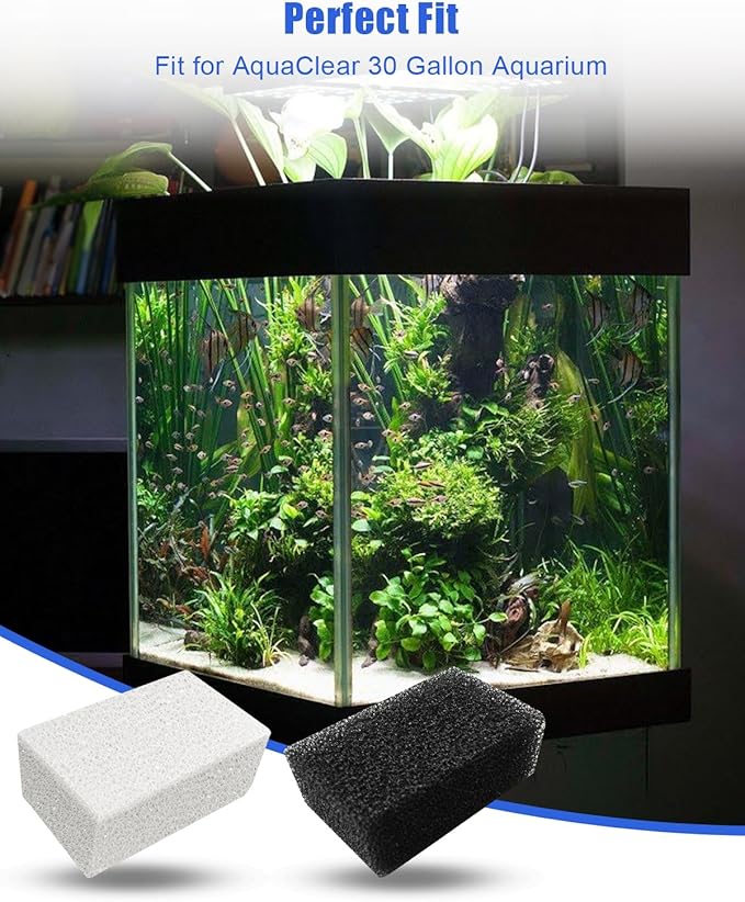OCHIKI 4 Sets Aquarium Tank Filter Maintenance Kit Fit for AquaClear 30 150, Three-Stage Filtration Tank Carbon Filter & Foam Filter & Ceramic Rings & Bags for 30 to 150 Gallon Aquariums