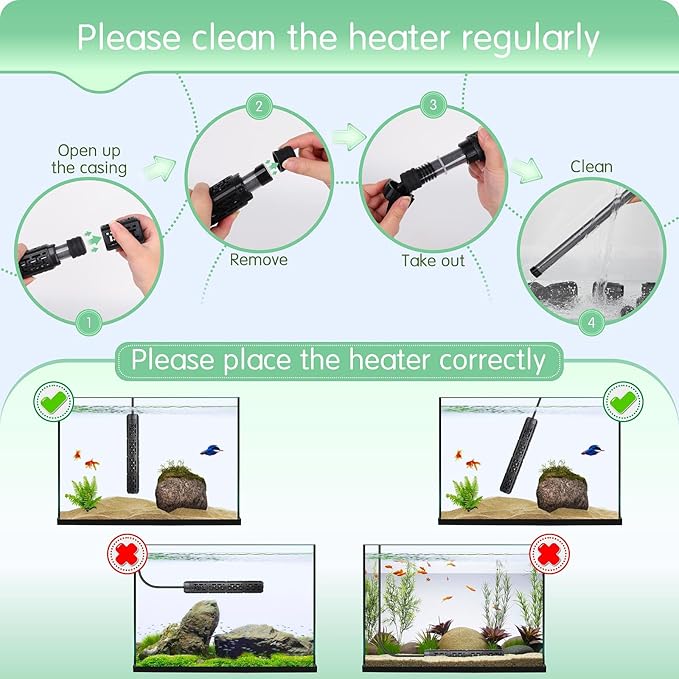AQQA Fish Tank Heater,Aquarium Heater 50W 150W 250W 400W 500W 800W for 3-220 Gal,Set Temperature 59℉-93℉ Temperature Accuracy,Out of Water or High Temperature Automatic Power Off (25W)