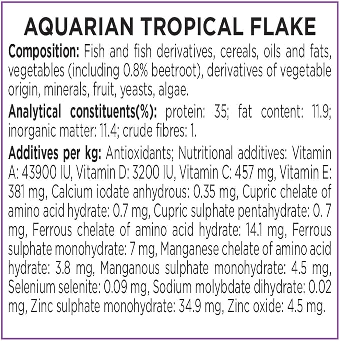 AQUARIAN Complete Nutrition, Aquarium Tropical Fish Food Flakes, 25g Container