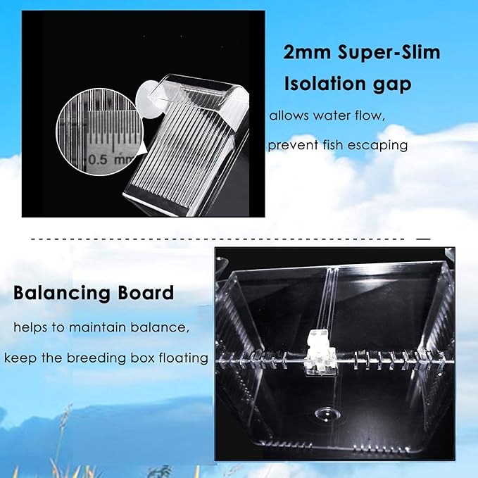 Fish Breeder Box Fish Hatchery Floating Fish Breeding Box with Removable Grating Perfect Fish Tank Divider for Agreesive Injured Pregnant Fishes