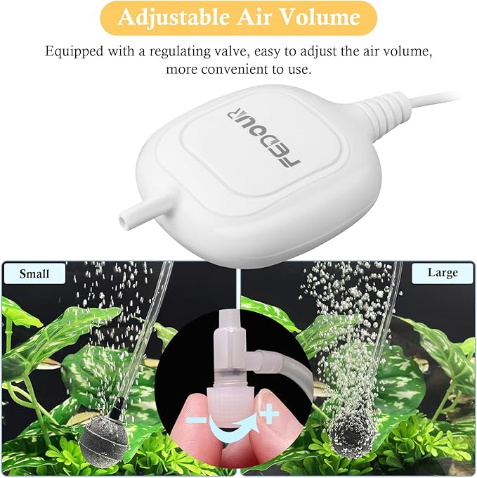 FEDOUR Mini Whisper Aquarium Air Pump, Nano Ultra Quiet Fish Tank Aerator, Fish Tank Bubbler Pump for Up to 10Gallon Betta Tank, Fish Bowl