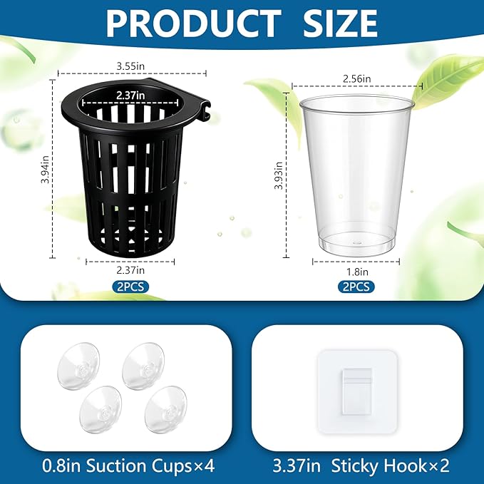 Novabright 2 Pack New Upgraded Large Aquarium Plant Holder with Hydroponic Cup 3.37 Inch Sick Hook and Suction Cup for Fish Tank Aquaponic Plant Cultivation and Aquascape Accessories Decoration(Black)