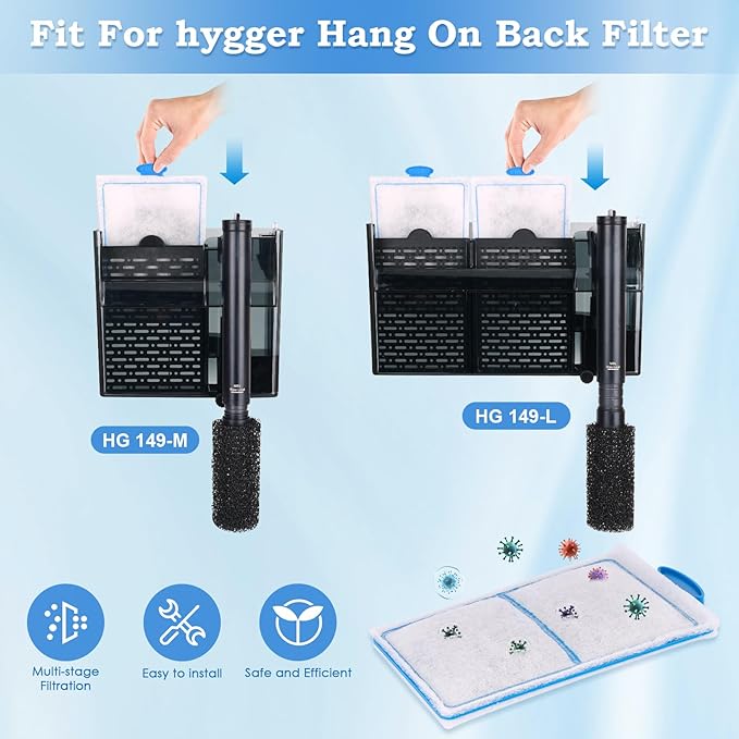 hygger 10 Pack Replacement Aquarium Carbon Filter Cartridges Hang On Back Filter HG149-M HG149-L