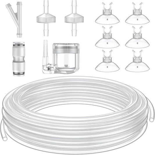 Pawfly 16 ft. Aquarium CO2 Proof Tubing with CO2 Diffuser, Standard 3/16" Airline Tubing for Aquarium CO2 System, Clear Kink-Resistant Air Tubing with Suction Cups and Connectors