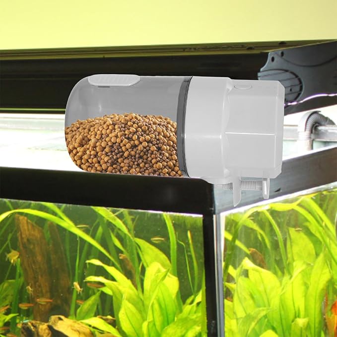 ABOOFAN Automatic Fish Feeder Timer for Aquarium and Turtle Tank, 3-Level Adjustable Feeding with Food Container, Small Size for Koi and Goldfish Tank Use