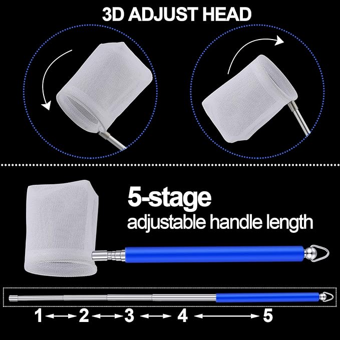 2 Pieces Fish Tank Shrimp Net Extendable Handle Shrimp, Aquarium Stainless Steel Small Fishing Net with Adjustable Handle for Pond