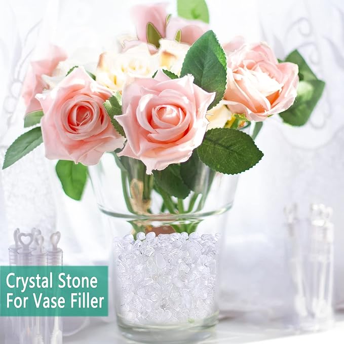 MAIBAOTA Natural Clear Quartz Crystal Rocks Chips Vase Filler Rocks for Succulent Plant Small Fish Tank Aquarium Gravel Decorative Pebbles Stones(200 gram)