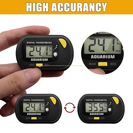Digital Aquarium Thermometer for Fish Tank & Reptile Terrarium Large LCD Display with MAX/MIN Memory, Waterproof Submersible Water Temperature Gauge for Freshwater & Saltwater Tanks (Orange)