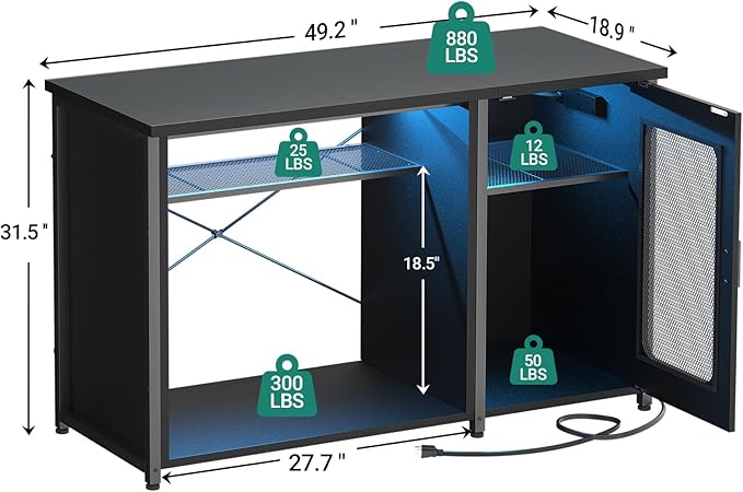 Unikito 55-75 Gallon Aquarium Stand with Power Outlets & LED Light, Reversible Fish Tank Stand with Cabinet for Fish Tank Accessories Storage, Heavy Duty Metal Frame, 880LBS Capacity, Black