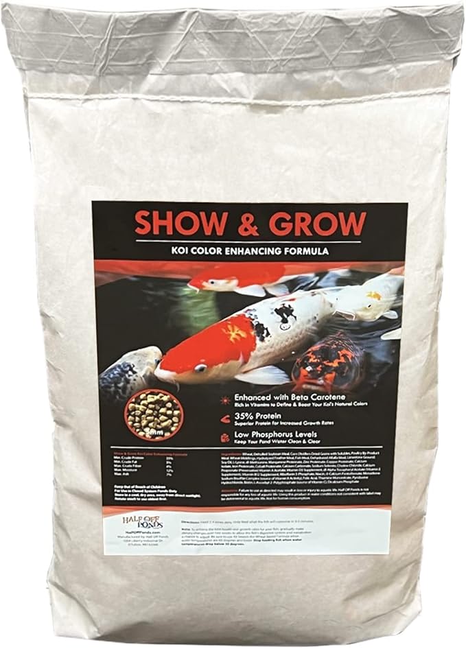 HALF OFF PONDS Show & Grow Koi Fish Food - 10 lb Floating Pellets, 5mm Size - Goldfish Food for Ponds - 35% Protein with Beta Carotene & Vitamins - Enhances Color Vibrancy & Body Definition