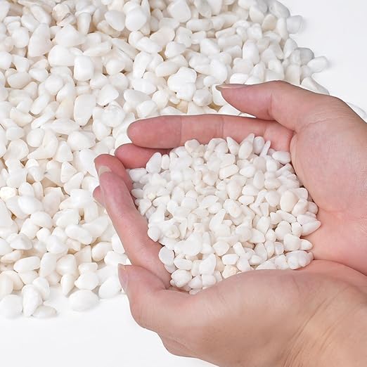 Pulovin 5 lbs White Aquarium Gravel, 1/5 Inch White Rocks for Plants, Small Pebbles for Vases, Succulents, Bamboo, Natural Decorative Pebbles for Plants Drainage, Cactus, Crafts