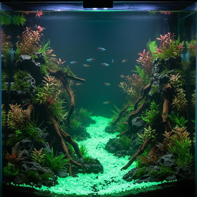 Shiny Stone Glow in The Dark Aquarium Neon Gravel Sand, Decorative Rocks for Fish Tank and Fairy Garden, Home Dec,305g/0.67lbs (3-5mm, Yellow Green)