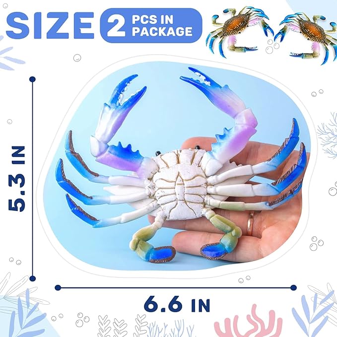 2 Pcs Plastic Crab Decor - Plastic Crabs with Realistic Texture and Blue Claws 6.6 X 5.3 Inch Size, Durable & Fade-Resistant - Detailed Figures for Aquarium Decor, Food Market Styling & Home Displays