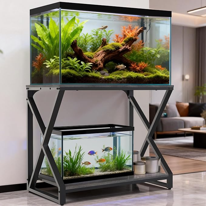 fishkeeper 50 Gallon Aquarium Stand 2-Tier Storage Shelves, 720LBS Upgraded Thickened Heavy Duty Metal Fish Tank Stand Terrarium Stand, 36.2" L x 19.7" W x 29.1" H Reptile/Turtle/Breeder Tank Stand