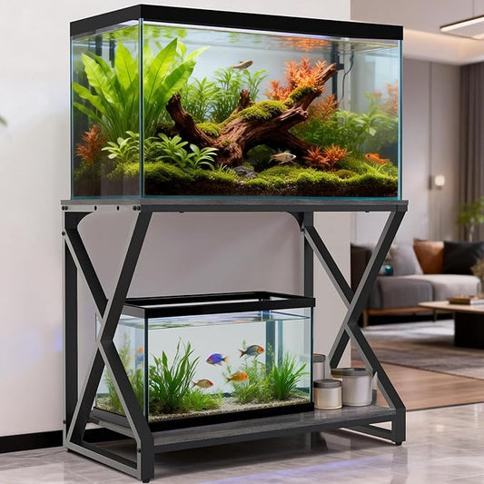 fishkeeper 50 Gallon Aquarium Stand 2-Tier Storage Shelves, 720LBS Upgraded Thickened Heavy Duty Metal Fish Tank Stand Terrarium Stand, 36.2" L x 19.7" W x 29.1" H Reptile/Turtle/Breeder Tank Stand