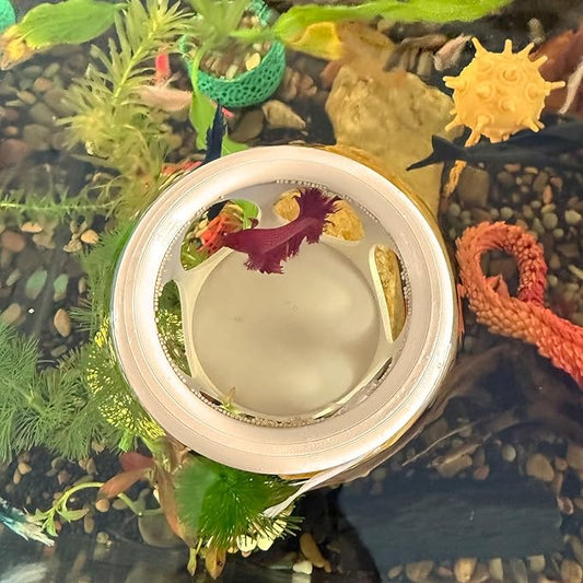 HOZOE Floating Betta Fish Hideaway, Aquarium Suspended Resting Spot, Feeder for Small Fish and Shrimp, 3D Printed, Decorative Floating Cave Accessory for Aquariums. (Wood Color)