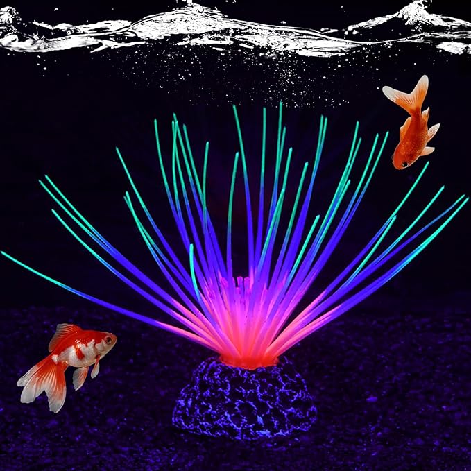 Glowing Effect Aquarium Fish Tank Decorations, Silicone Artificial Aquarium Plants Ornament Glow in the Dark, Small Fish Tank Decor Accessories for Aquarium Landscaping(Green)