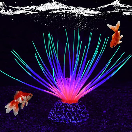 Glowing Effect Aquarium Fish Tank Decorations, Silicone Artificial Aquarium Plants Ornament Glow in the Dark, Small Fish Tank Decor Accessories for Aquarium Landscaping(Green)