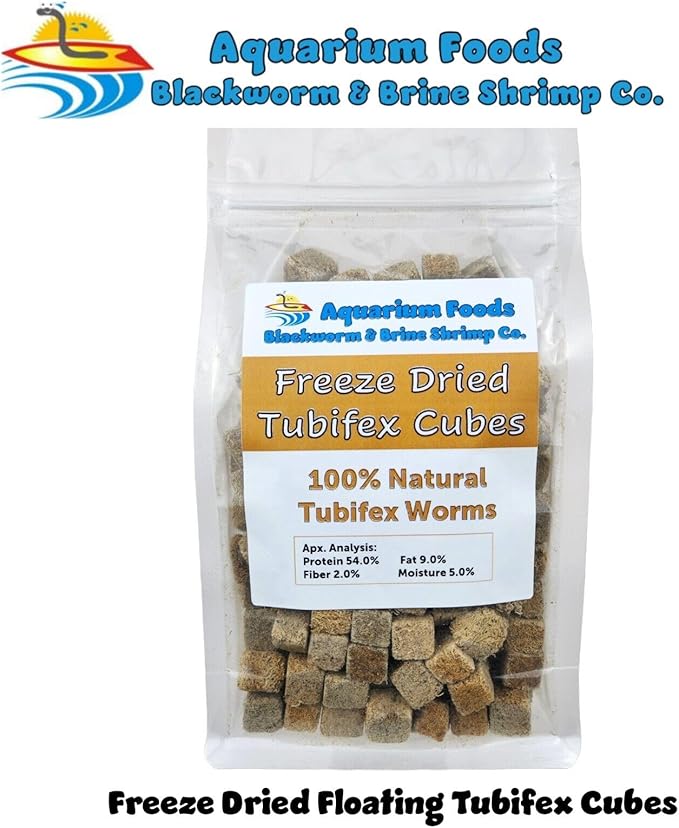 Tubifex Worm Cubes, Floating Freeze Dried Tubifex Cubes for All Tropical Fish, Cichlids, Discus, Tetras, Bettas, Goldfish, Angel Fish, Catfish, Koi & Pond Fish - 10.3oz Clear Bag