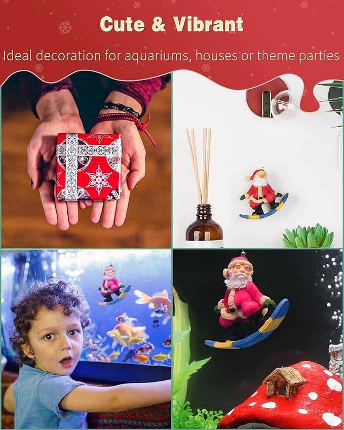 Uniclife Floating Santa Claus Fish Tank Decoration, Resin Christmas Aquarium Ornament with Hollow Ball for Holiday Aquarium Décor